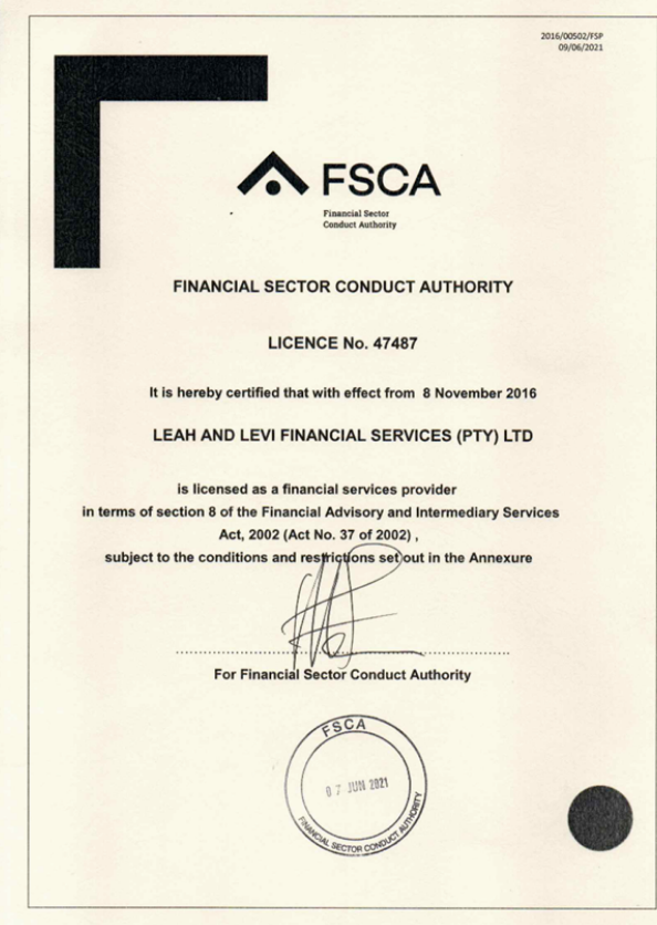 FSCA Certificate - Leah and Levi
